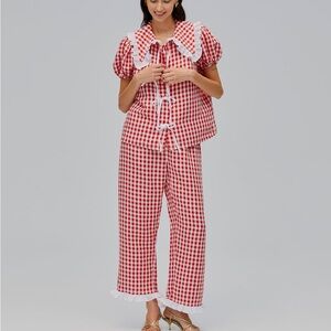Selkie red gingham linen set size Small